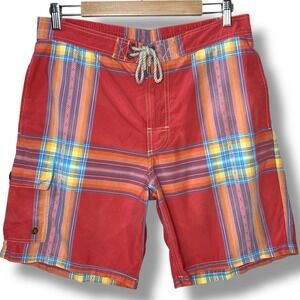 Polo Ralph Lauren Surfer Swim Trunks Red Southwest Plaid Board Shorts Men's M‎